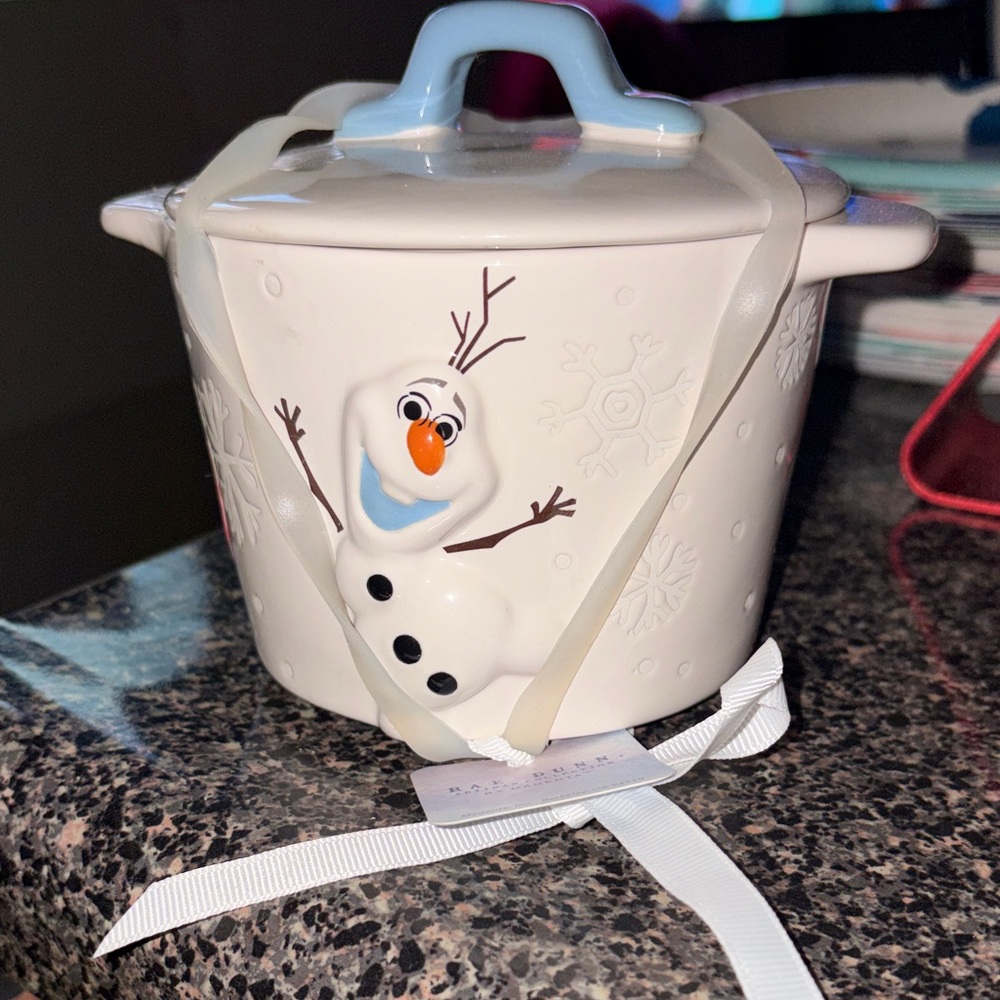 Rae Dunn White and Light Blue Ceramic Snowman Tea/Coffee Accessory
